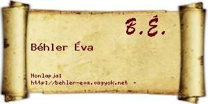 Béhler Éva névjegykártya